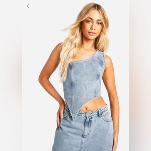 ASYMMETRIC ONE SHOULDER DENIM CROP TOP